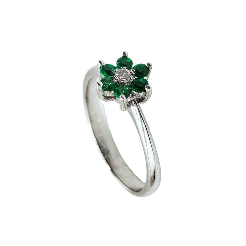 anello fiore in oro 18kt con smeraldi e brillanti mod. auansme004024 [2012e9c0]