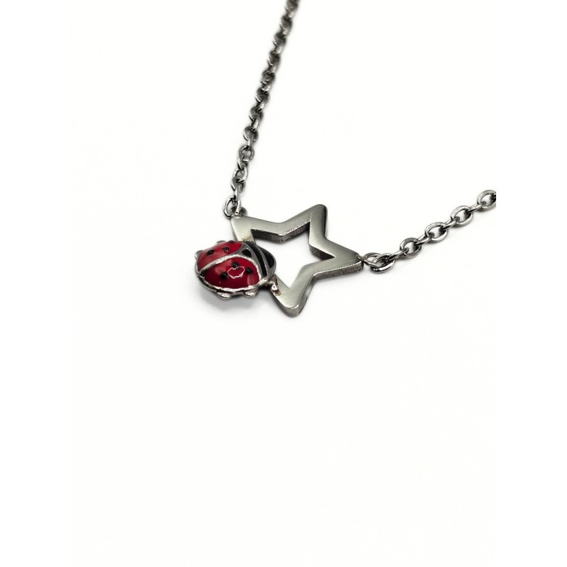 collana in acciaio con stella e coccinella mod. pdd00257s [acedf90b]