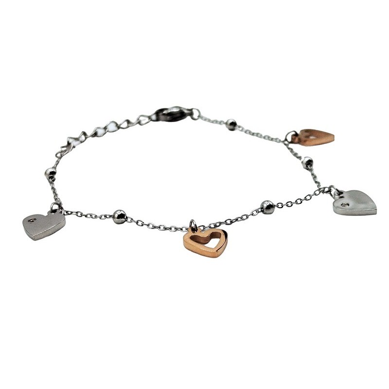 bracciale in acciaio con cuori e zirconi mod. brd00175ne [eee37cf6]