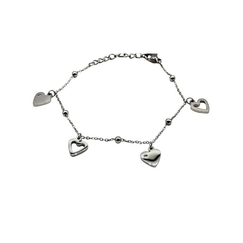 bracciale in acciaio con cuori e zirconi mod. brd00176c [93eb0419]