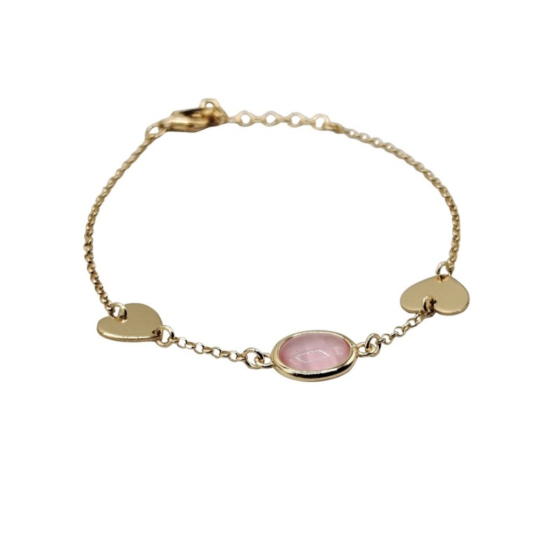 bracciale in argento dorato con cuori e pietra rosa mod. itaargbr1348 [d862a64a]