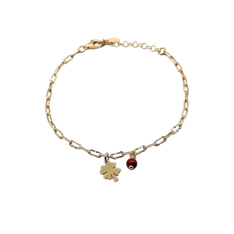 bracciale in argento con quadrifoglio e pallina rossa mod. itaargbr1013 [e24d2976]