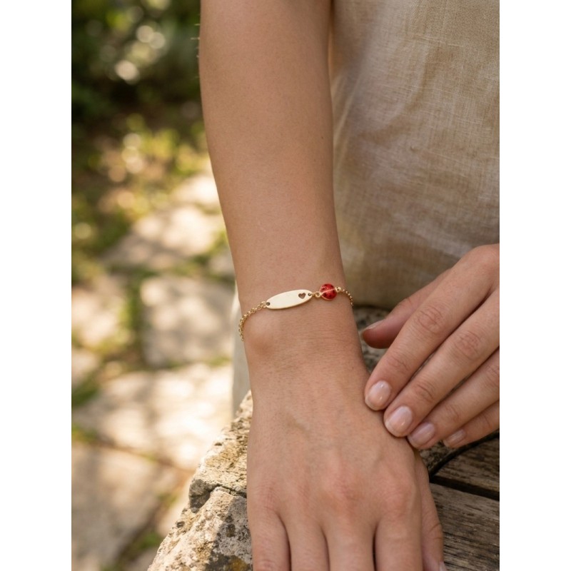 bracciale in argento dorato con piastrina e coccinella mod. itaargbr957 [b3584eb2]