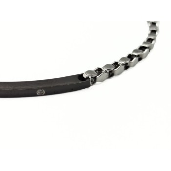 Bracciale in acciaio con piastra nera e zircone mod. itabr2507 [d008c8ee]