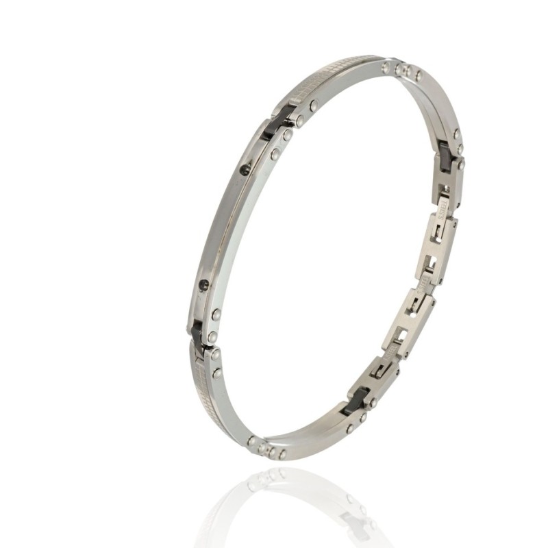 bracciale in acciaio con targa e pallini neri mod. itabr6575 [53b0ce5e]