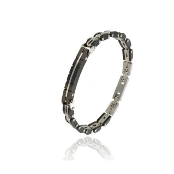 bracciale in acciaio con piastra centrale acciaio/nero mod. itabr6667 [02ca0506]