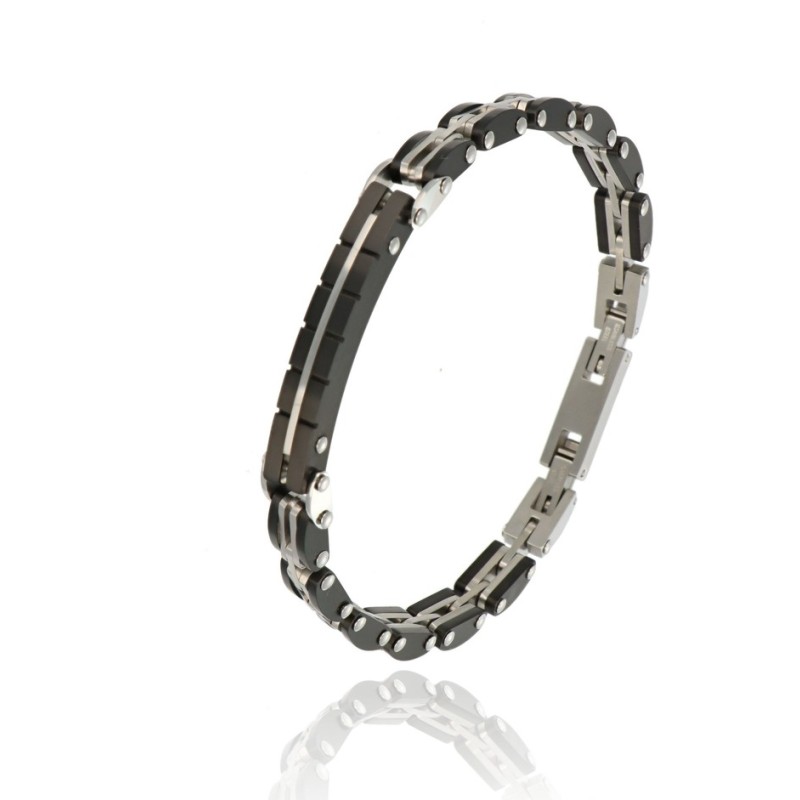 bracciale in acciaio con piastra centrale acciaio/nero mod. itabr6667 [02ca0506]