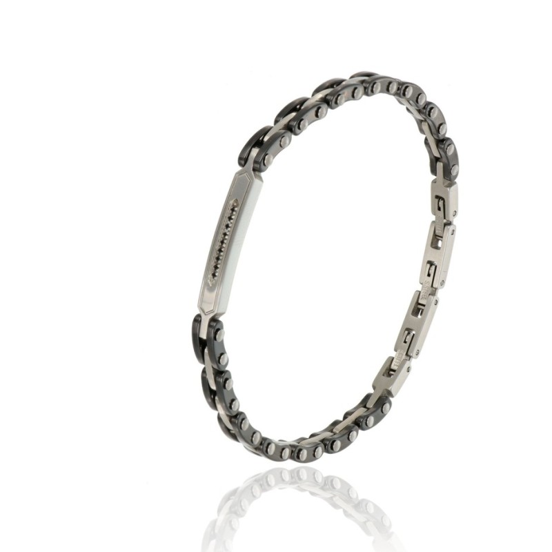 bracciale in acciaio con piastra e zirconi neri mod. itabr6972 [525d88ef]