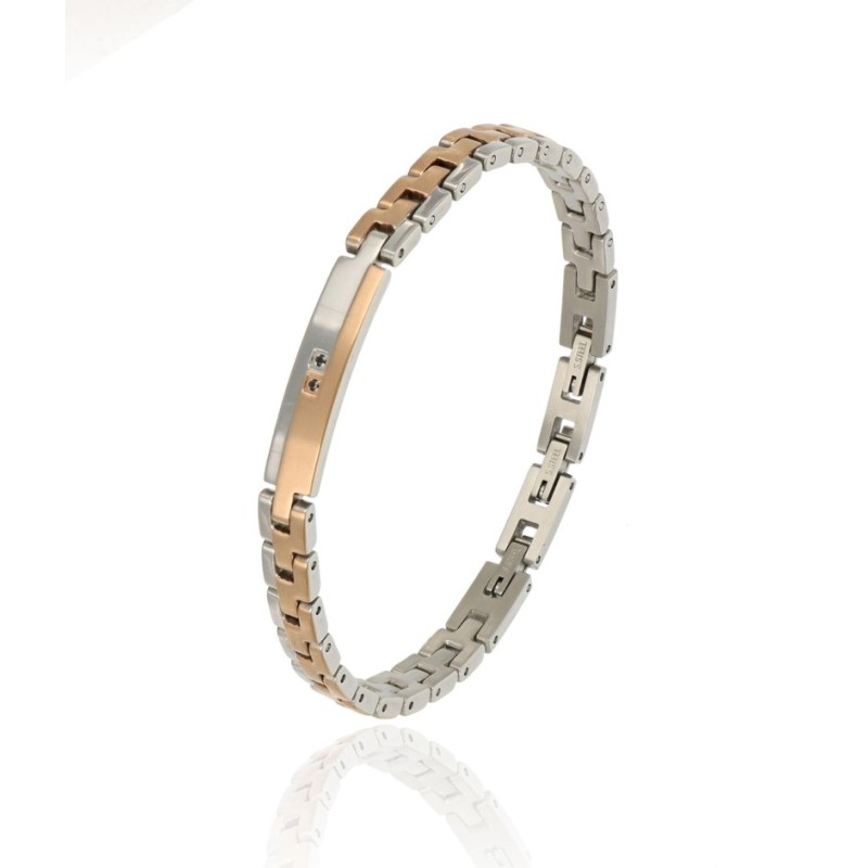 bracciale in acciaio bicolor con piastra e zirconi neri mod. itabr7034 [16eb0956]