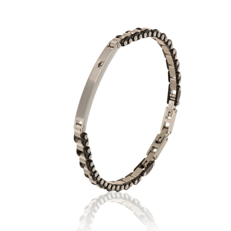 bracciale in acciaio con piastra acciaio/nero mod. itabr3997 [d94f2634]