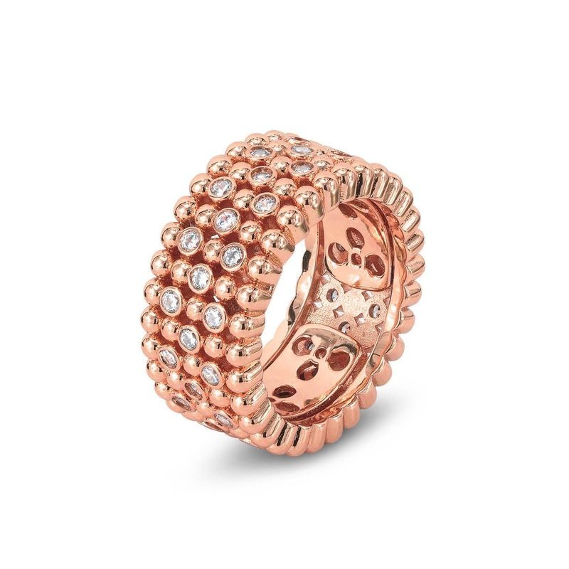 Anello placcato oro rosa a fascia larga con texture sferica e zirconi incastonati Mod.XAN226RG [7be94c91]