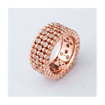 Anello placcato oro rosa a fascia larga con texture sferica e zirconi incastonati Mod.XAN226RG [15d2ce98]