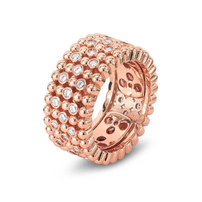Anello piccolo placcato oro rosa a fascia larga con texture sferica e zirconi incastonatiMod.XAN226RP [9e66cd89]