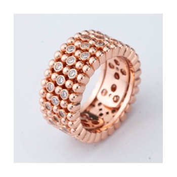 Anello piccolo placcato oro rosa a fascia larga con texture sferica e zirconi incastonatiMod.XAN226RP [f05d4f80]