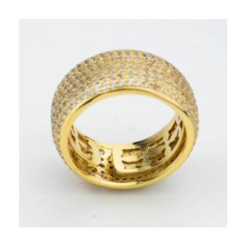 Anello piccolo placcato oro giallo a fascia con pavè di zirconi e fiore incastonato Mod,XAN227DP [0273b9fe]