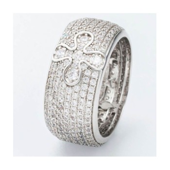 Anello piccolo a fascia con pavè di zirconi e fiore incastonato Mod.XAN227P [e913f31e]