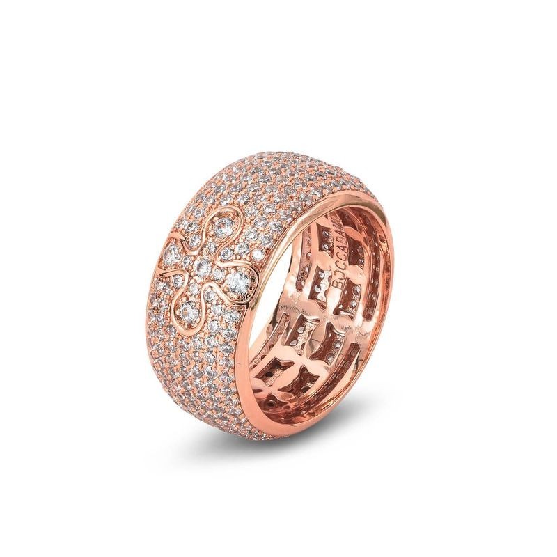 Anello grande placcato oro rosa a fascia con pavè di zirconi e fiore incastonato Mod.XAN227RG [f68e41d8]