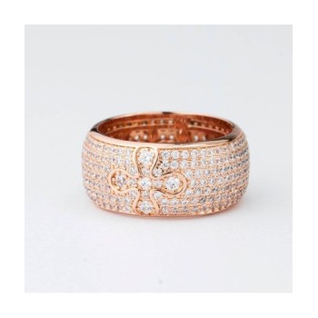 Anello grande placcato oro rosa a fascia con pavè di zirconi e fiore incastonato Mod.XAN227RG [98b5c3d1]