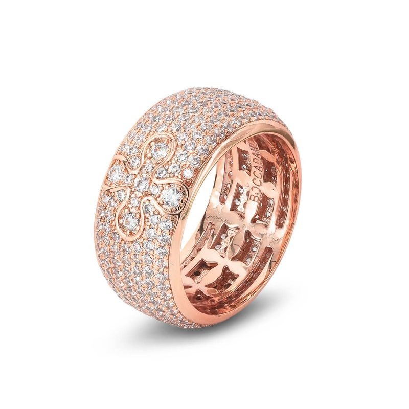 Anello piccolo placcato oro rosa a fascia con pavè di zirconi e fiore incastonato Mod.XAN227RP [1301c0c0]