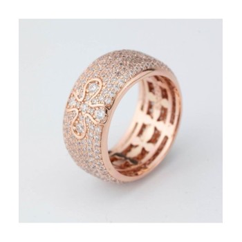 Anello piccolo placcato oro rosa a fascia con pavè di zirconi e fiore incastonato Mod.XAN227RP [7d3a42c9]