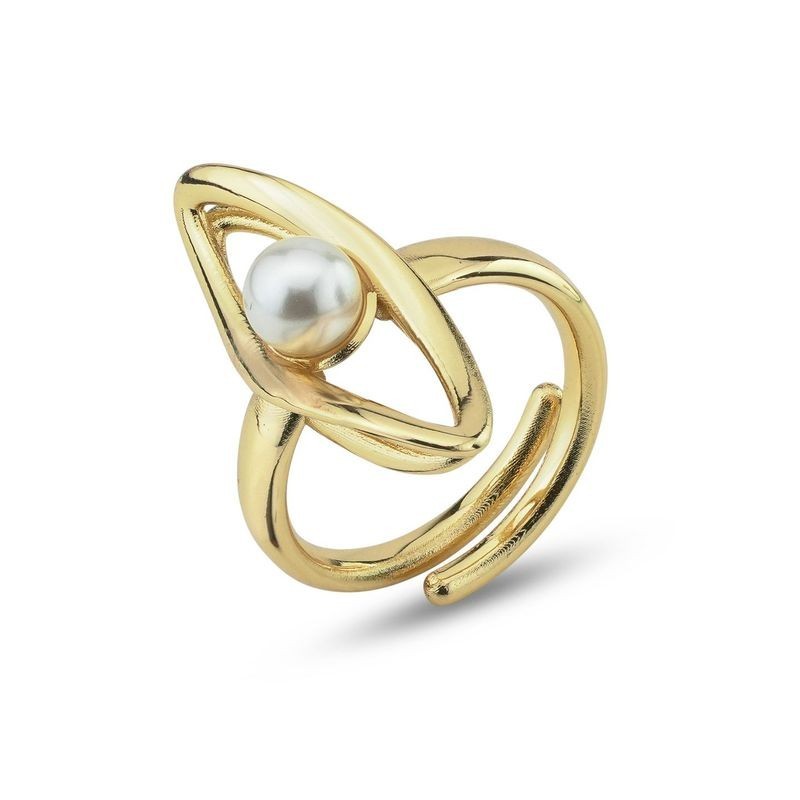 Anello contrarié placcato oro giallo con perla su profilo a foglia Mod.XAN229D [3dae9c34]