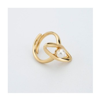 Anello contrarié placcato oro giallo con perla su profilo a foglia Mod.XAN229D [53951e3d]