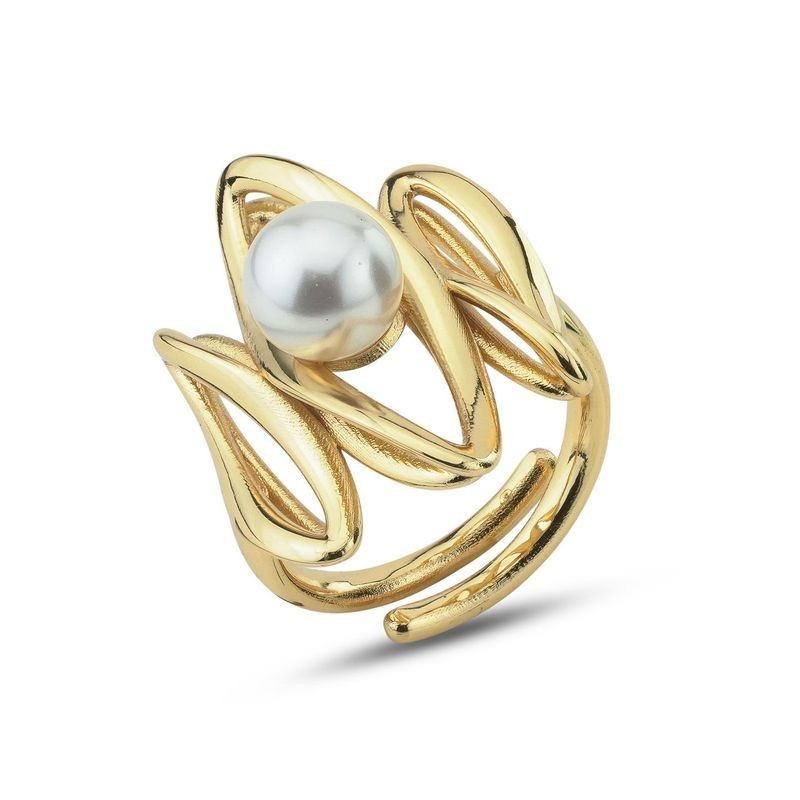 Anello contrarié placcato oro giallo con perla su profilo a foglia e petali stilizzati lateriali Mod.XAN230D [0dcb1658]