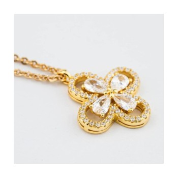 Collana girocollo placcata oro giallo con quadrifoglio pendente definito da zirconi e fiore centrale crystalMod.XGR75 [07f84d39]