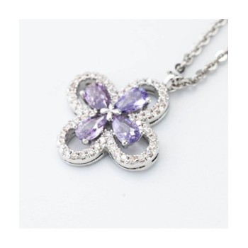 Collana girocollo con quadrifoglio pendente definito da zirconi e fiore centrale ametista Mod.XGR751V [79697627]