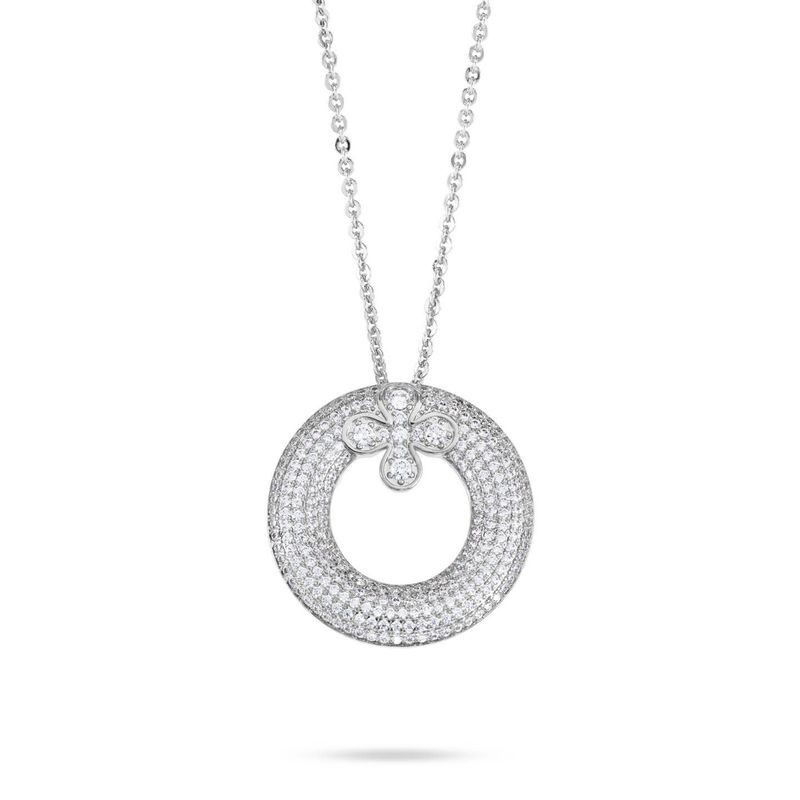 Collana girocollo con pendente circolare in pavè di zirconi e fiore incastonato al centro Mod.XGR754 [11458f59]