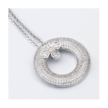 Collana girocollo con pendente circolare in pavè di zirconi e fiore incastonato al centro Mod.XGR754 [7f7e0d50]