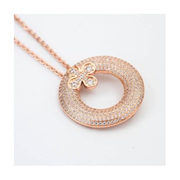 Collana girocollo placcato oro rosa con pendente circolare in pavè di zirconi e fiore incastonato al centro Mod.XGR7 [b942bc11]