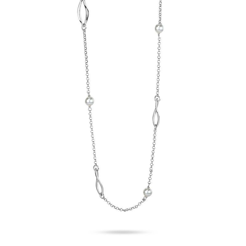 Collana lunga con perle e profili a forma di foglie con effetto torchon Mod.XGR763 [eab0f33c]
