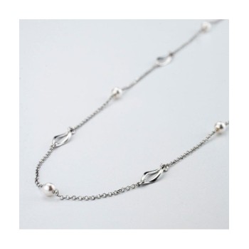 Collana lunga con perle e profili a forma di foglie con effetto torchon Mod.XGR763 [848b7135]