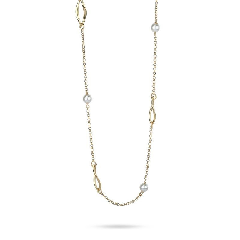 Collana lunga, placcata oro giallo, con perle e profili a forma di foglie con effetto torchon Mod.XGR763D [2743c257]
