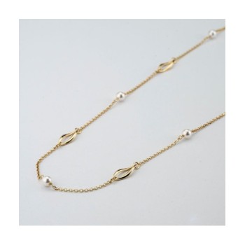 Collana lunga, placcata oro giallo, con perle e profili a forma di foglie con effetto torchon Mod.XGR763D [4978405e]