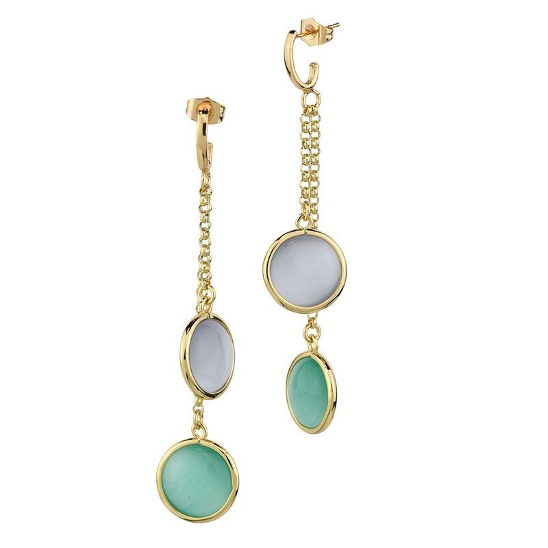 Orecchini placcati oro giallo con doppi cristalli pendenti grigio e verde acqua Mod.XOR760DT [03e000a9]