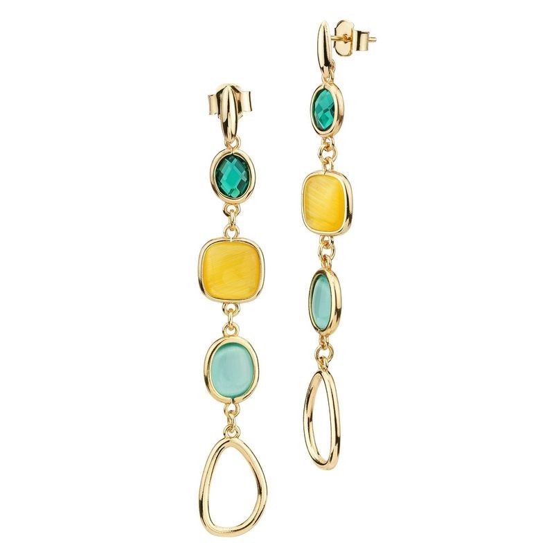 Orecchini placcati oro giallo con cristalli smeraldo, giallo e verde chiaro Mod.XOR762D [ae04235f]