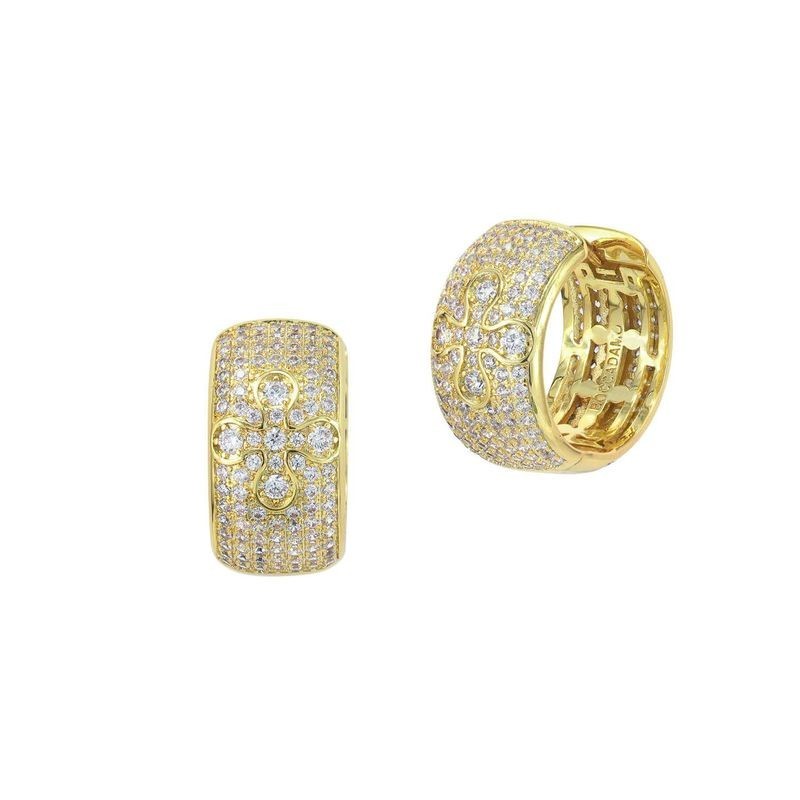 Orecchini a cerchio placcati oro giallo con fascia in pavè di zirconi e fiore incastonato Mod.XOR772D [23632e16]