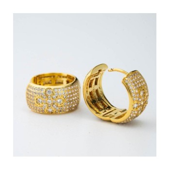 Orecchini a cerchio placcati oro giallo con fascia in pavè di zirconi e fiore incastonato Mod.XOR772D [4d58ac1f]