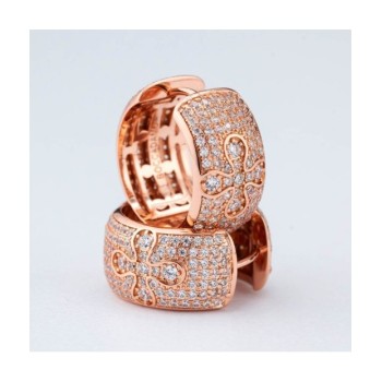 Orecchini a cerchio placcati oro rosa con fascia in pavè di zirconi e fiore incastonato Mod.XOR772RS [e517401b]