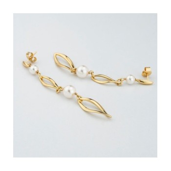 Orecchini pendenti placcati oro giallo con perle e foglie torchon Mod.XOR779D [29723186]
