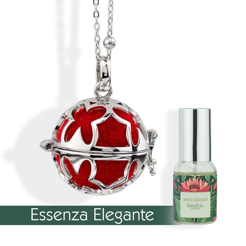 Cofanetto Batuffolo Essence con collana a scrigno apribile, decorato da farfalle, 6 batuffoli e 1 fragranza Essenza E [1f3c8759]