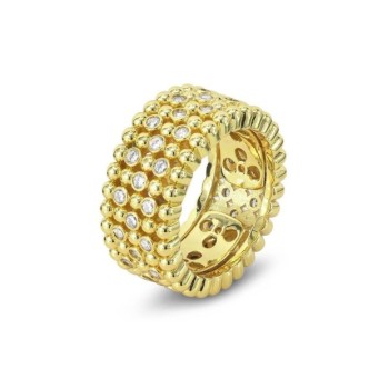 Anello piccolo placcato oro giallo a fascia larga con texture sferica e zirconi incastonati Mod.XAN226DP [e12f36be]