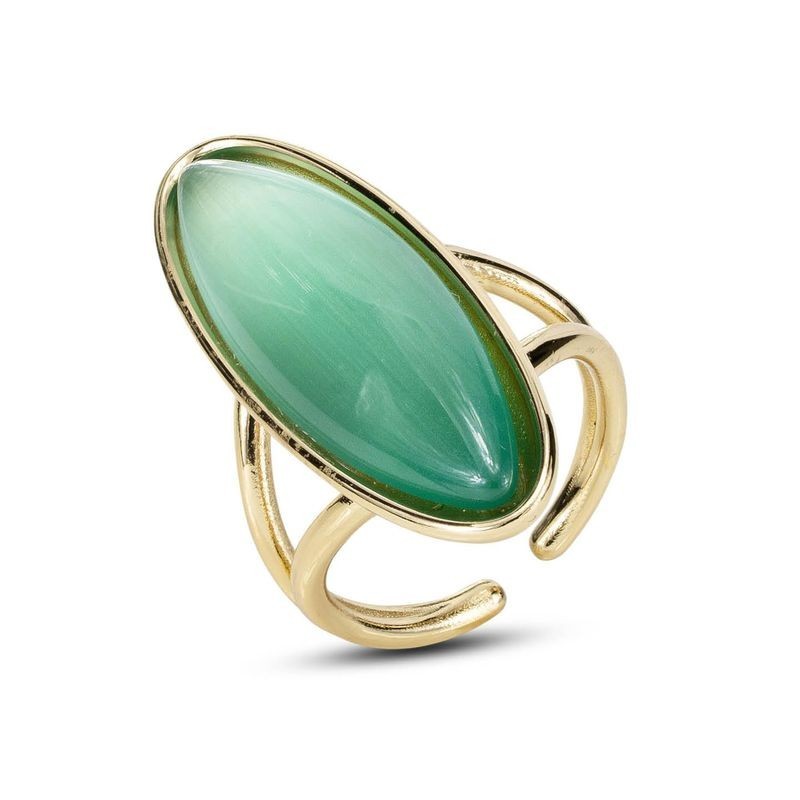 Anello placcato oro giallo con pietra grande verde acqua ovale Mod.XAN232DT [06138882]