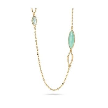 Collana placcata oro giallo con cristalli acquamarina, verde chiaro e smeraldo, con profili a forma di foglia con eff [43695fce]