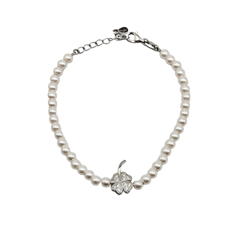 bracciale perle in argento 925 con quadrifoglio mod. b0645 [e2553ded]