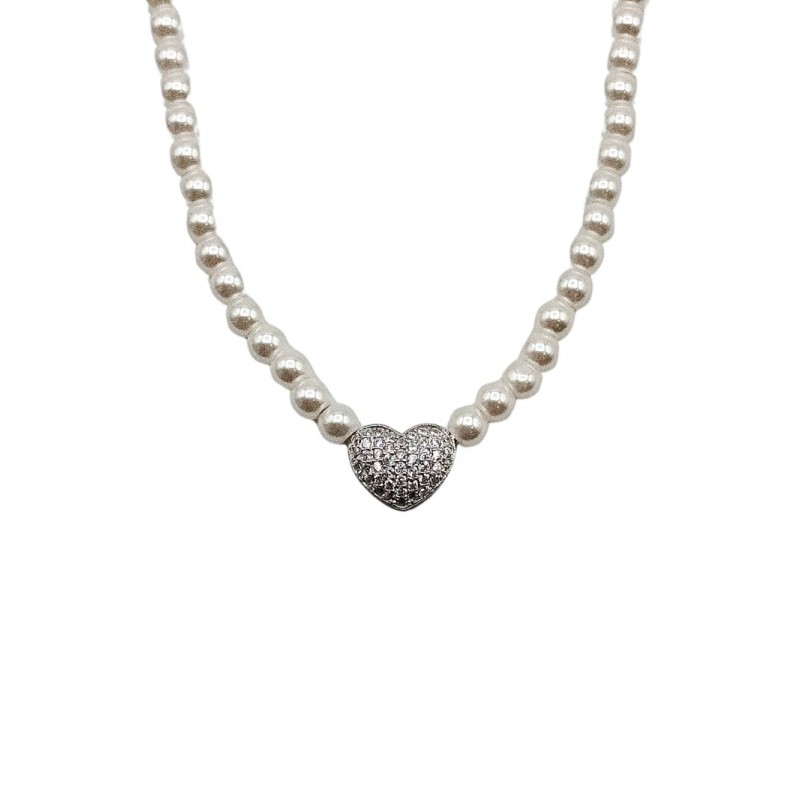 Collana con perle e cuore in argento 925 mod. cl0155 [33701a3b]