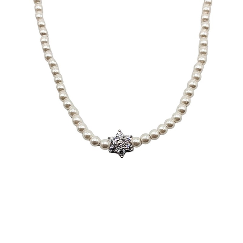 collana di perle con fiore in argento 925 mod. cl0161 [41700f5c]