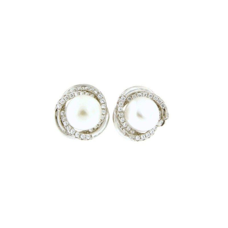 orecchina con perla e zirconi in argento mod. e2724 [6386e27b]